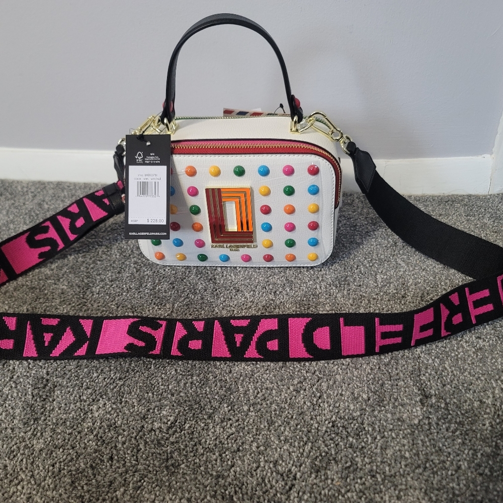 Karl Lagerfeld Paris Simone Crossbody, White Multi Colored "Candy"